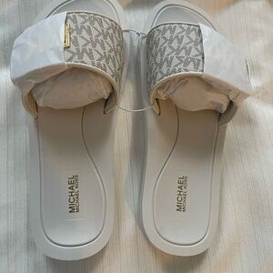 Michael Kors Gray and White Slide Sandals